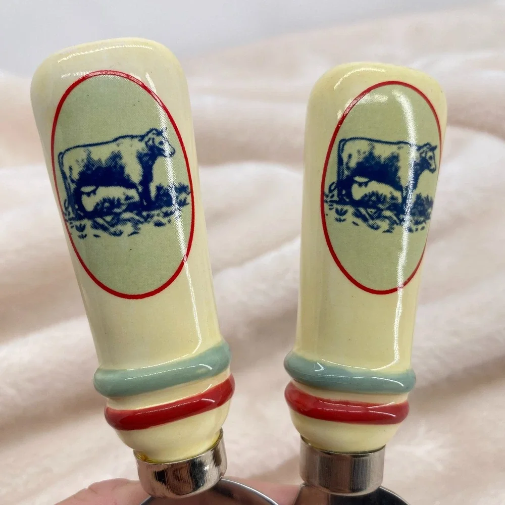 Cheese Knife Set Boston Warehouse Ceramic Cow Handle Farmhouse Set of 2
